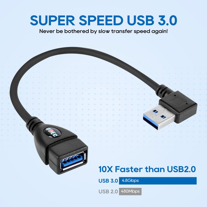 UCEC USB 3.0 Extension Cable Short SuperSpeed USB Cable Extender USB 90 Degree Adapter-Male to Female-A Left & Right Angle for Webcam, Printer, Flash Drive, Hard Drive, USB Keyboard, Gamepad, 2 Pack - Image 3